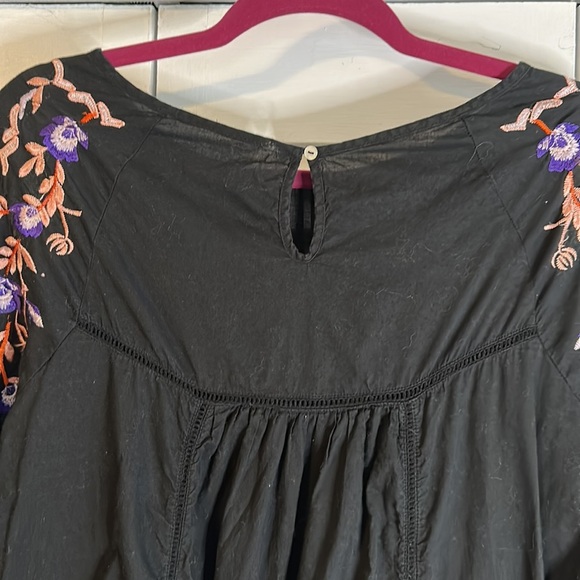 FREE PEOPLE Pavlo Embroidered Ruffle Boho Lined Dress Black Babydoll Large - Picture 8 of 11